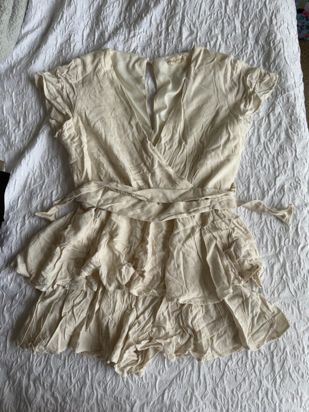 Altar'd State Cream Ruffled Short Sleeve Romper
